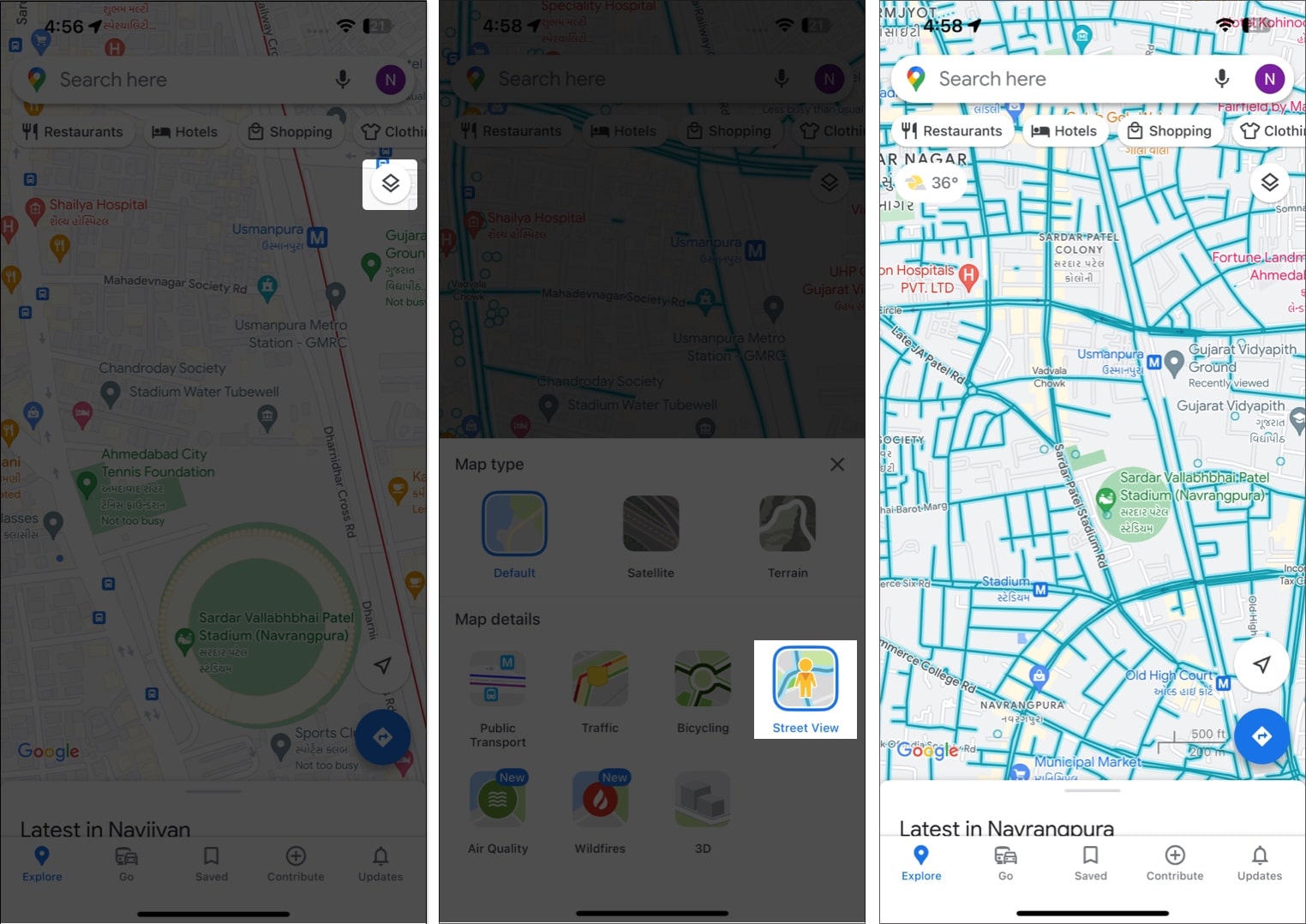 Tap layers access street view in the google maps