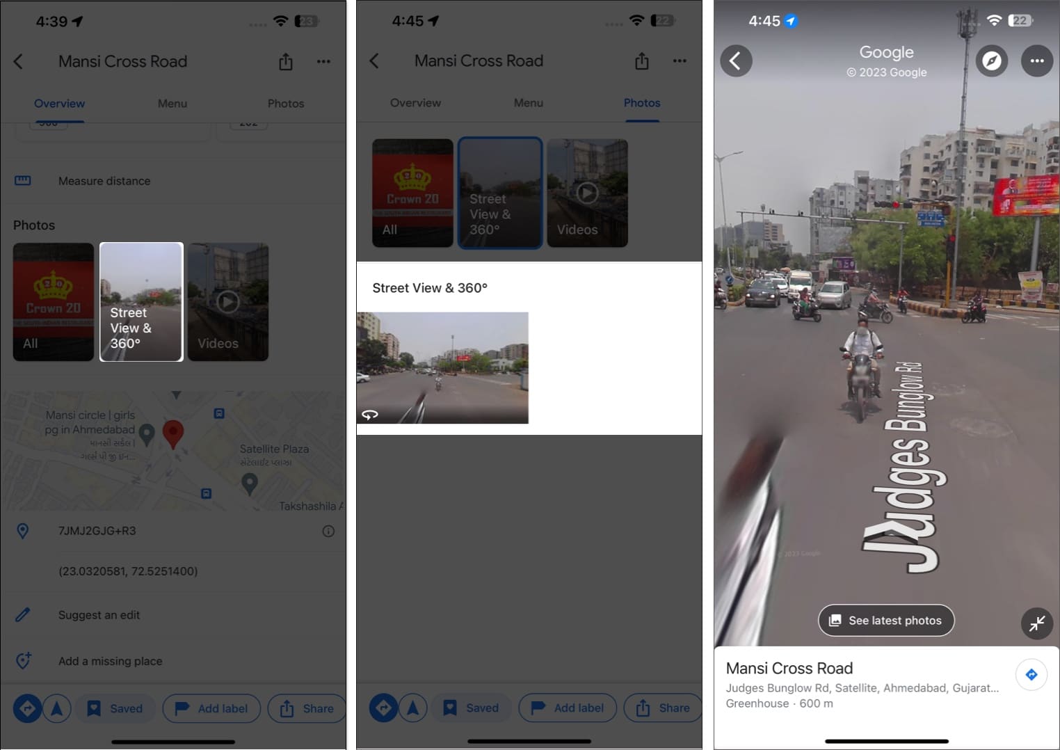 Tap street view and 360 select the street view option in the google maps