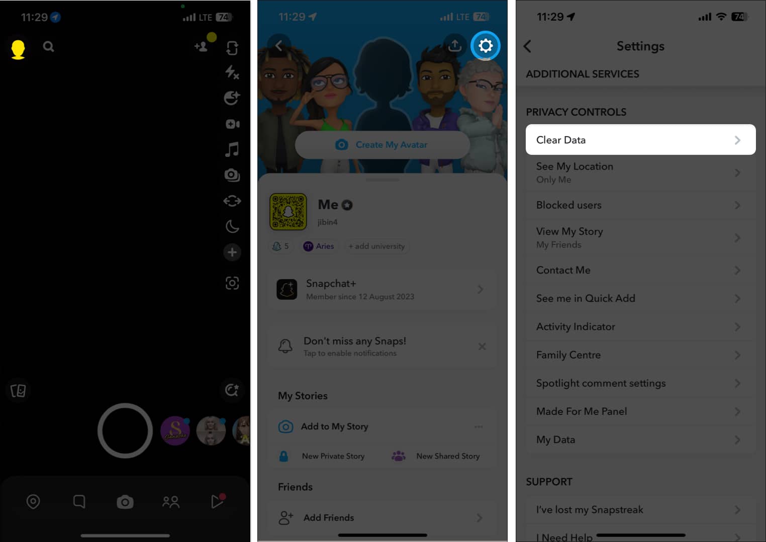 Tap your Profile icon choose the Settings button and scroll and pick Clear Data