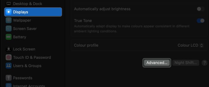 click display select advanced in settings