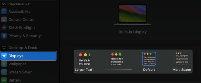 click display select resolution in settings