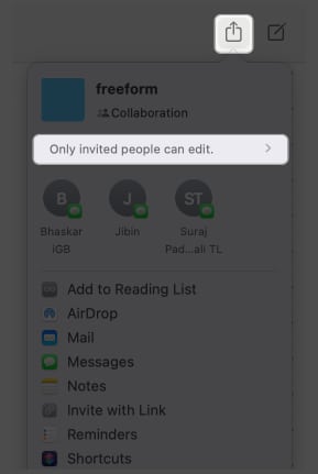 click share select only invited people can edit in freeform