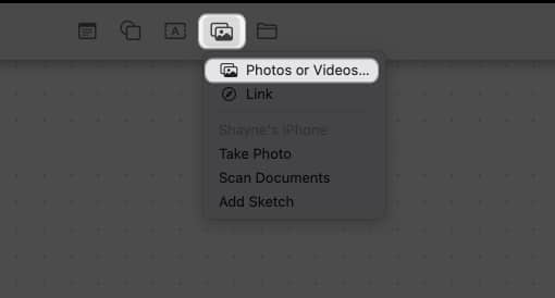 click the photos icon select photos or videos in freeform