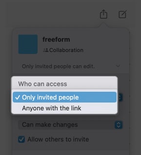 click who can acess select anyone with link in freeform