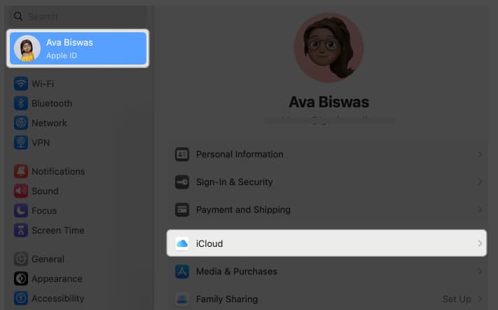 click your name select icloud in system settings