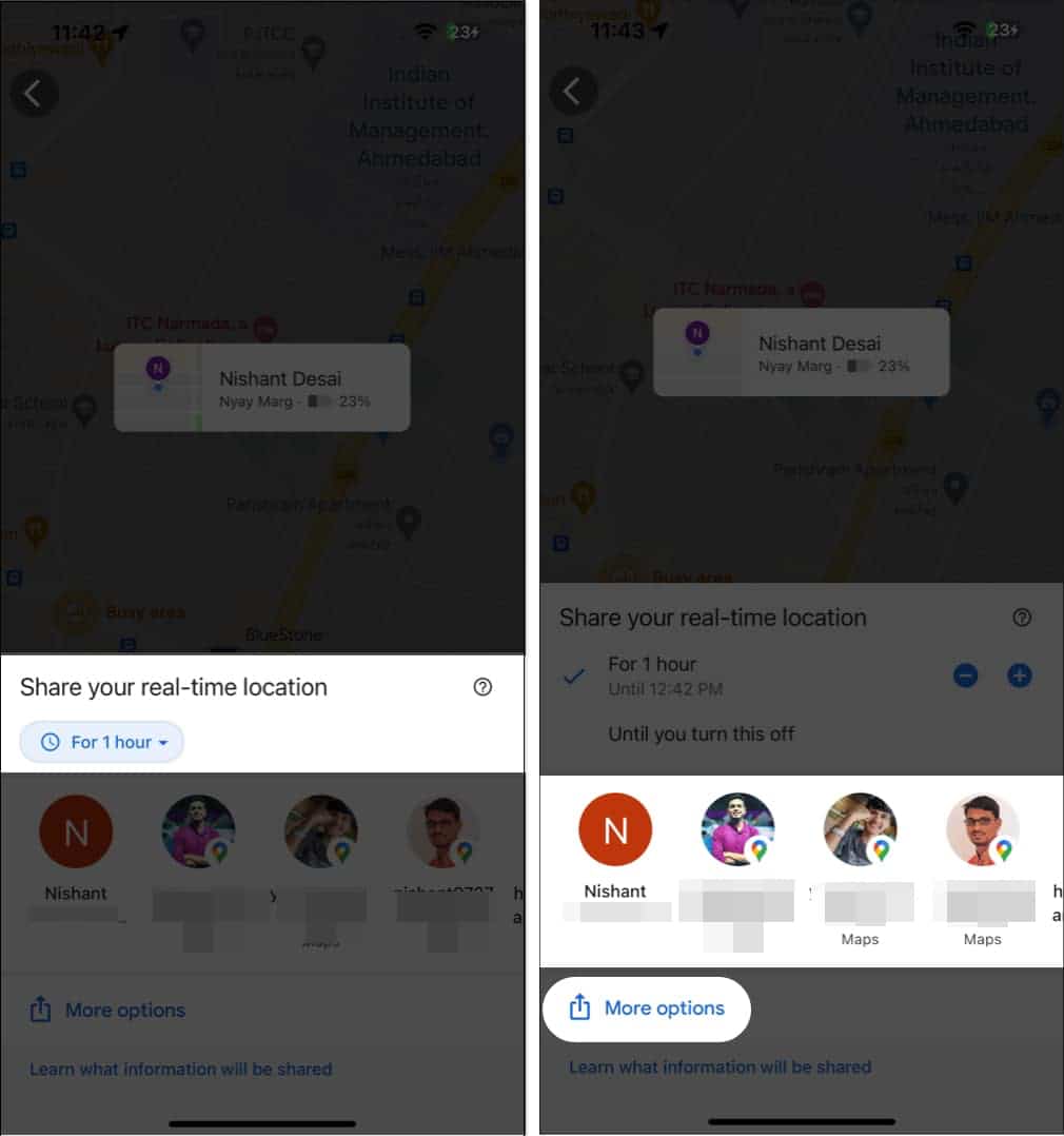 Send the location sharing link via other apps