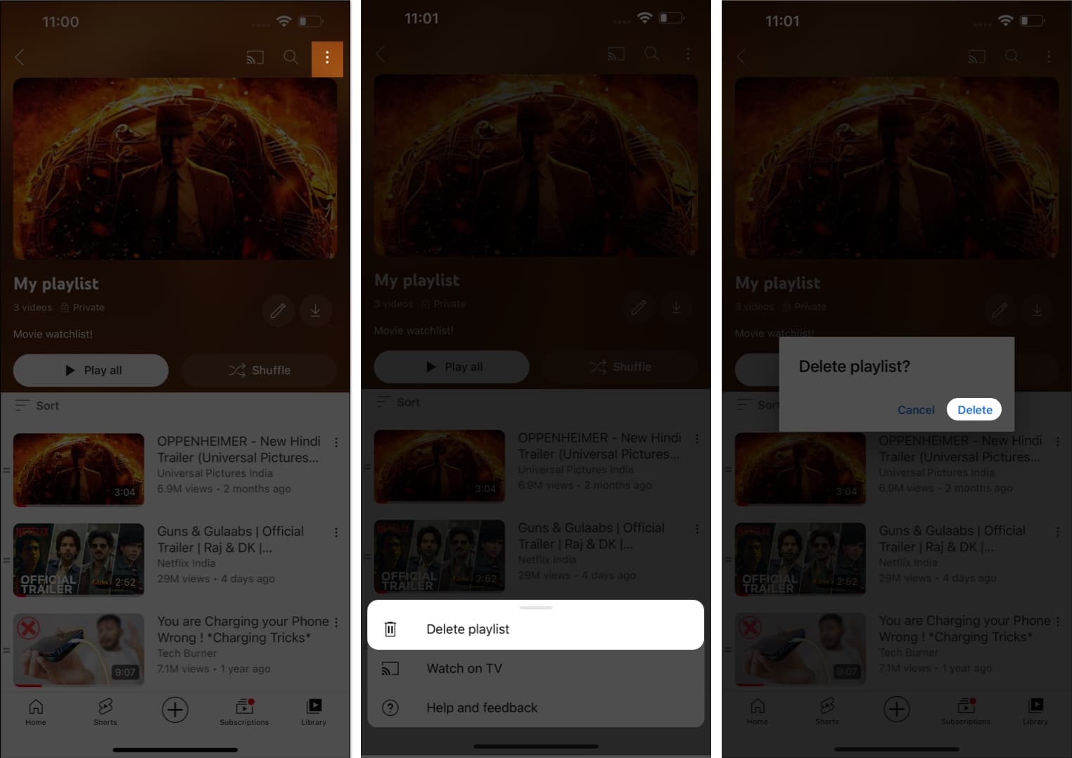 three dot icon to Delete playlist