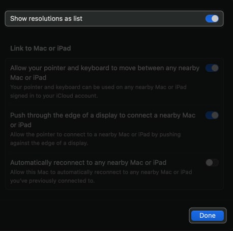 toggle on show resolutions as list click done in settings