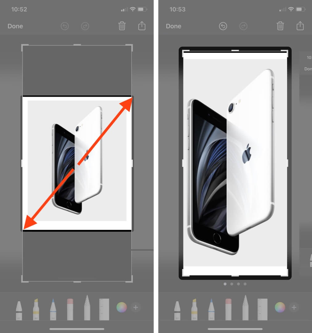 use zoom in or zoom out feature in screeshot on iphone