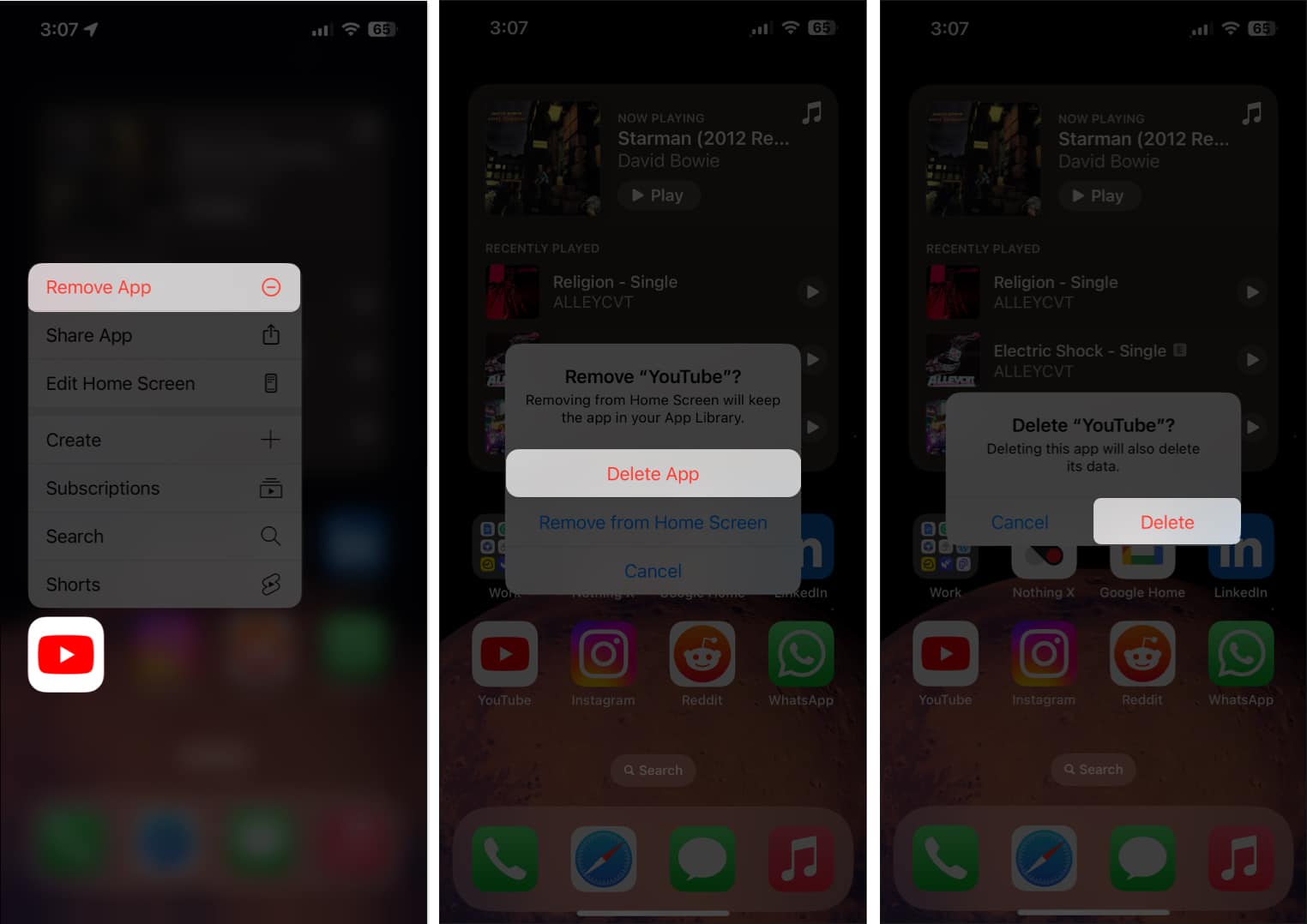 Delete YouTube app from iPhone