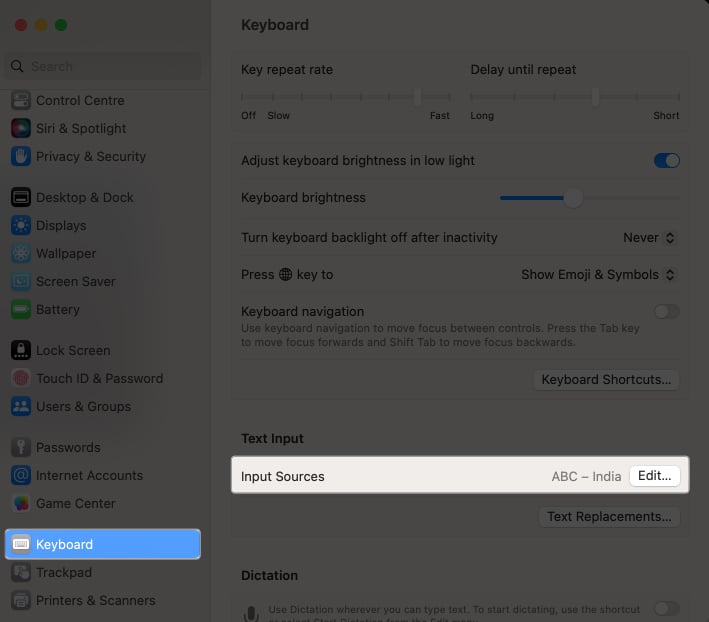 Go to Keyboard and Input Sources