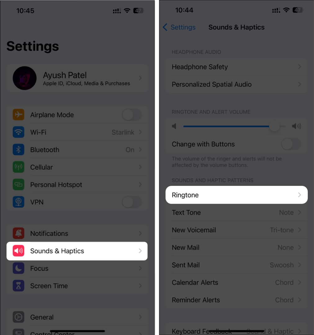 Go to Sound  Haptics then Ringtone