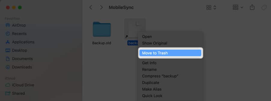 Right click on the file and select Move to Trash