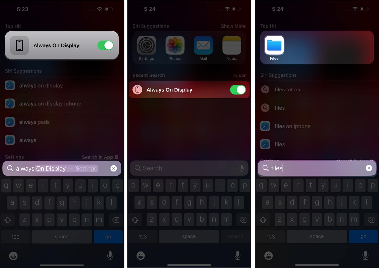Search Always On display tweak the feature search for apps in spotlight