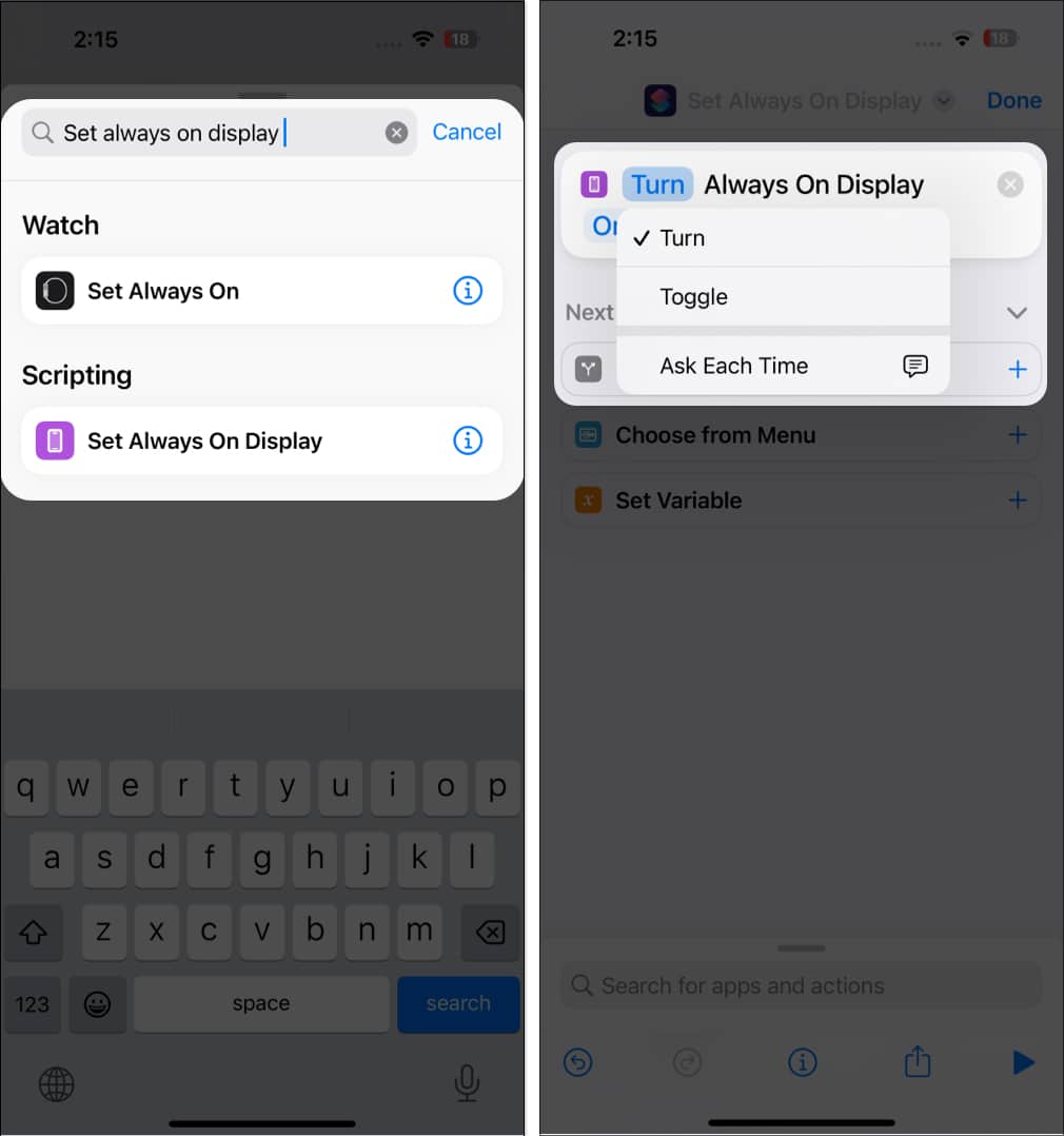 Set up control of Always On display in Shortcuts app