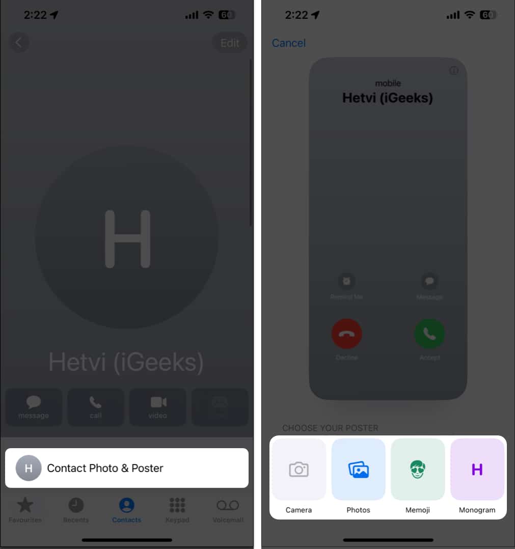 Tap the Contact Photo  Poster select a poster pattern in contacts