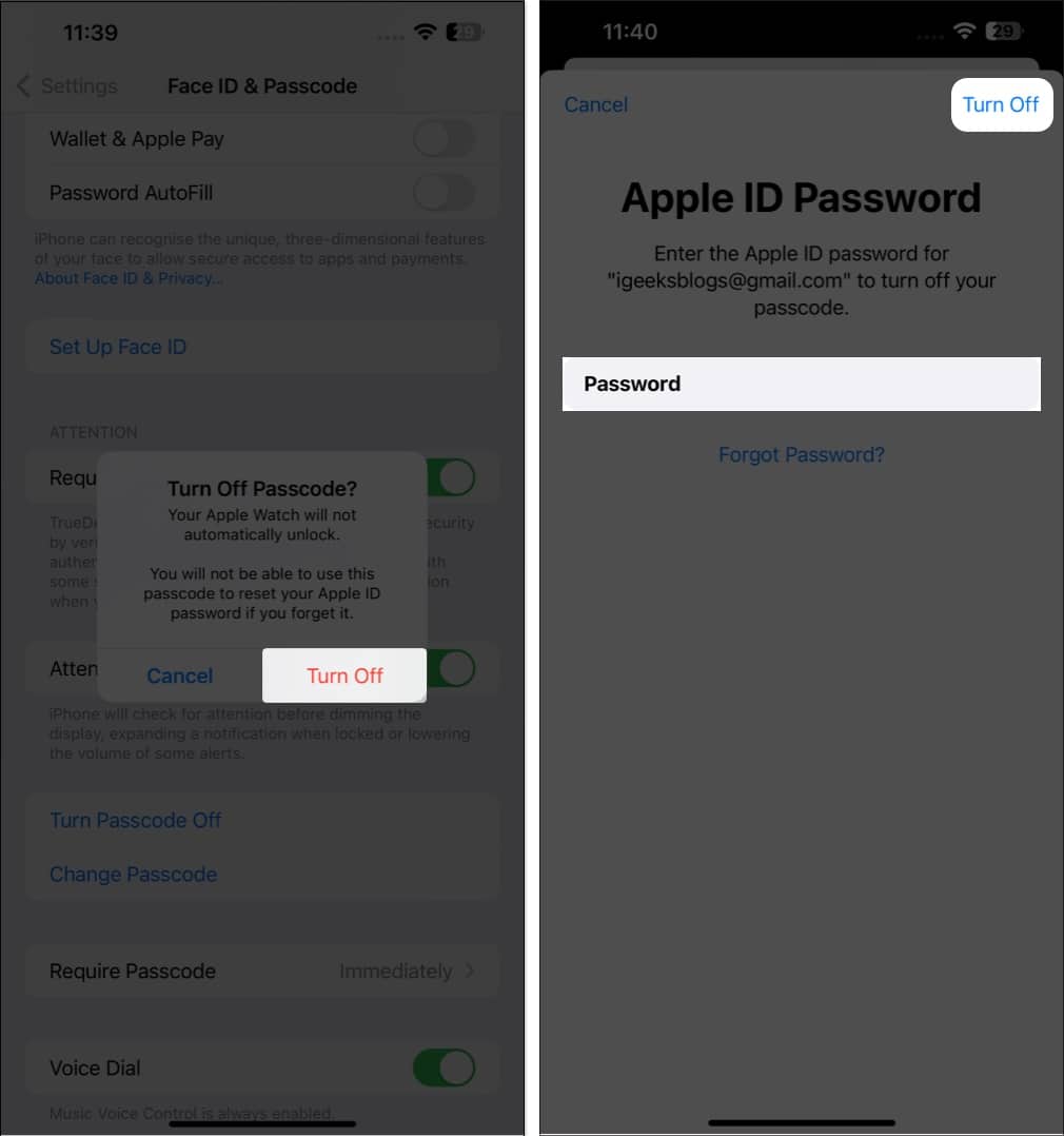 Tap turn off enter password of your apple ID tap turn off in settings