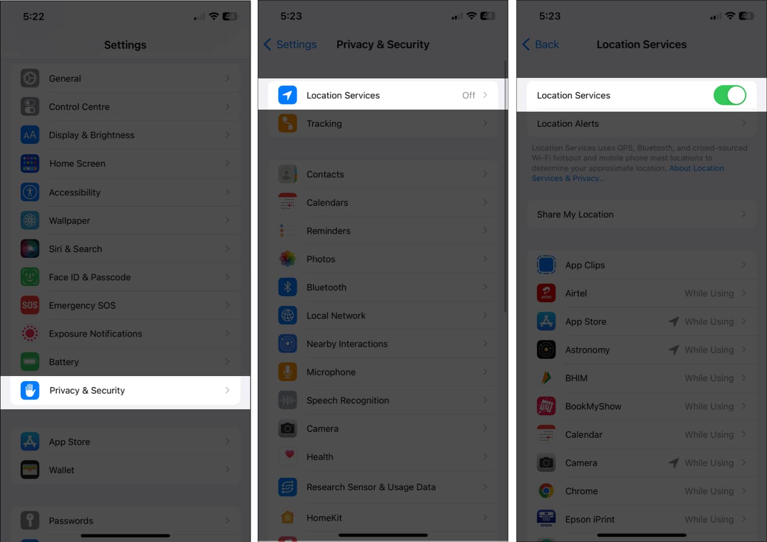 Turn ON location services on iPhone
