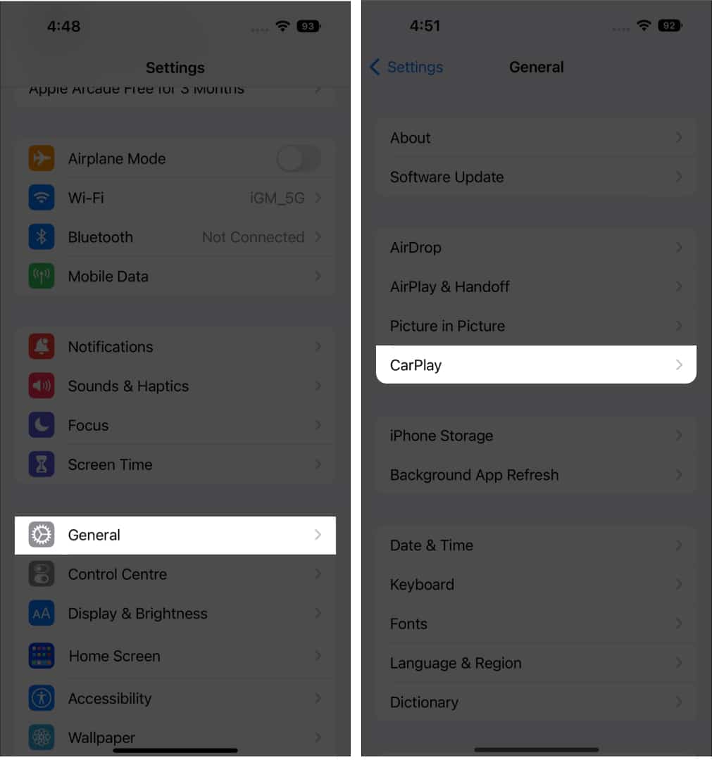 Turn off CarPlay on iPhone