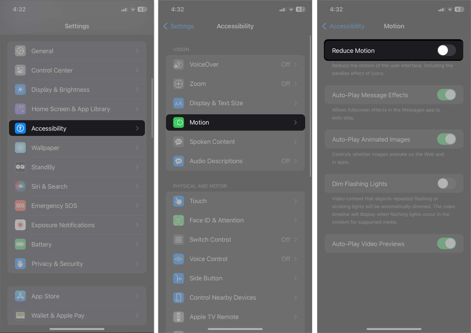tap accessibility motion toggle off reduce motion in settings