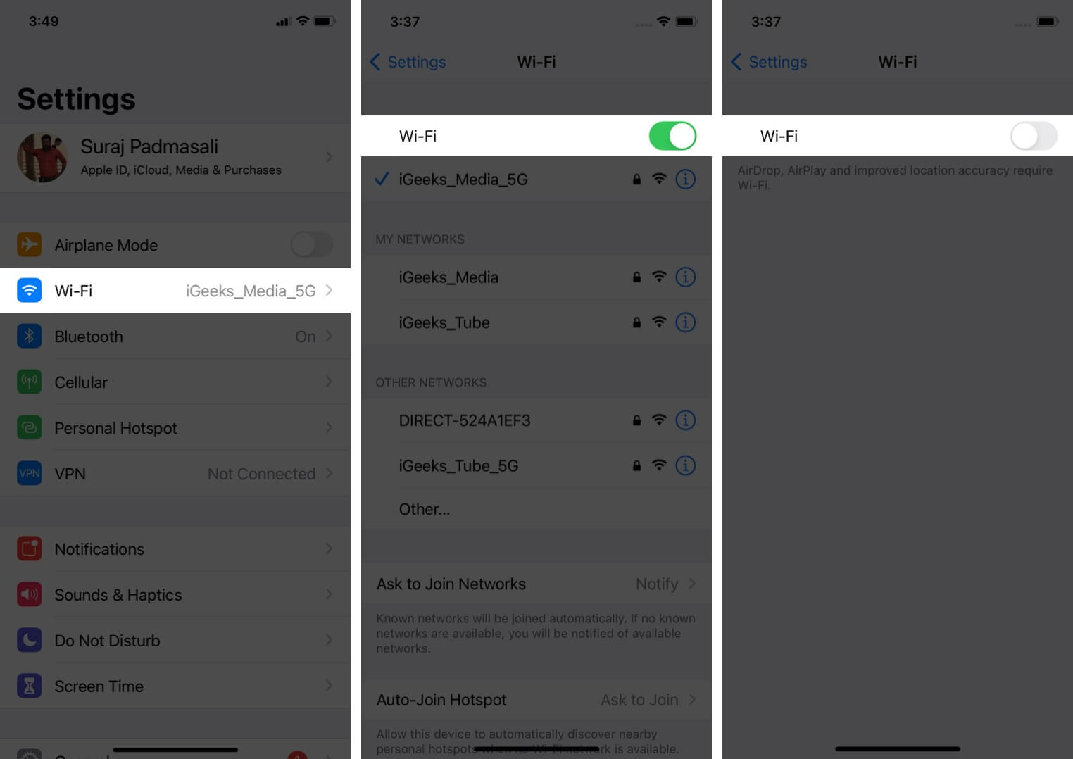 turn off wi fi on iphone