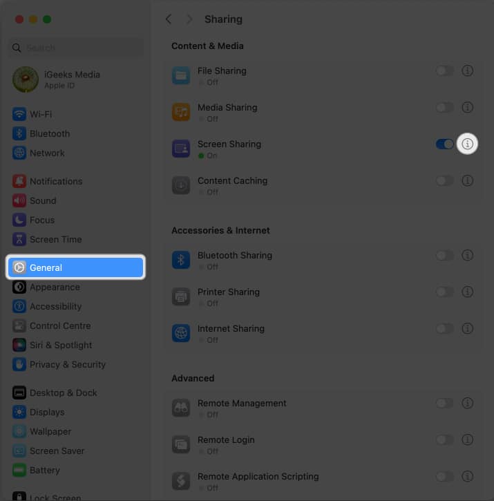 Click the i button toggle on VNC viewers may control screen with password and enter a password next to Password