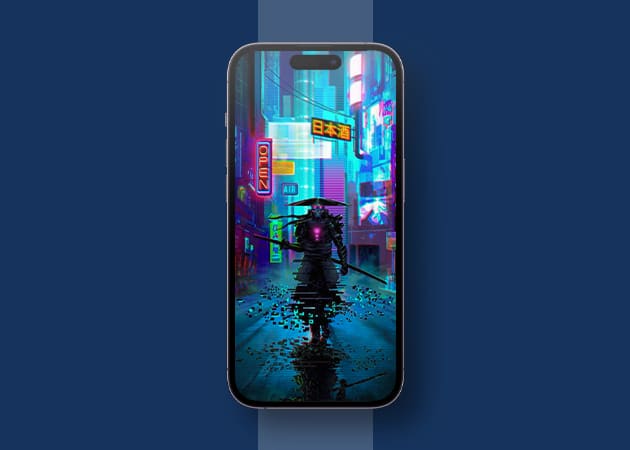 Cyberpunk Samurai neon lit wallpaper