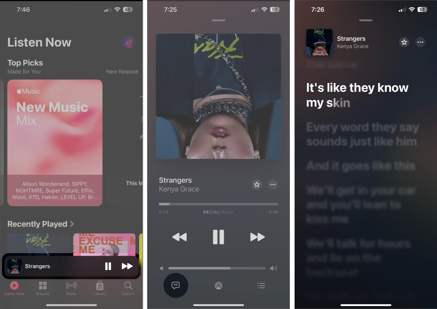 view full screen lyrics in apple music on iphone