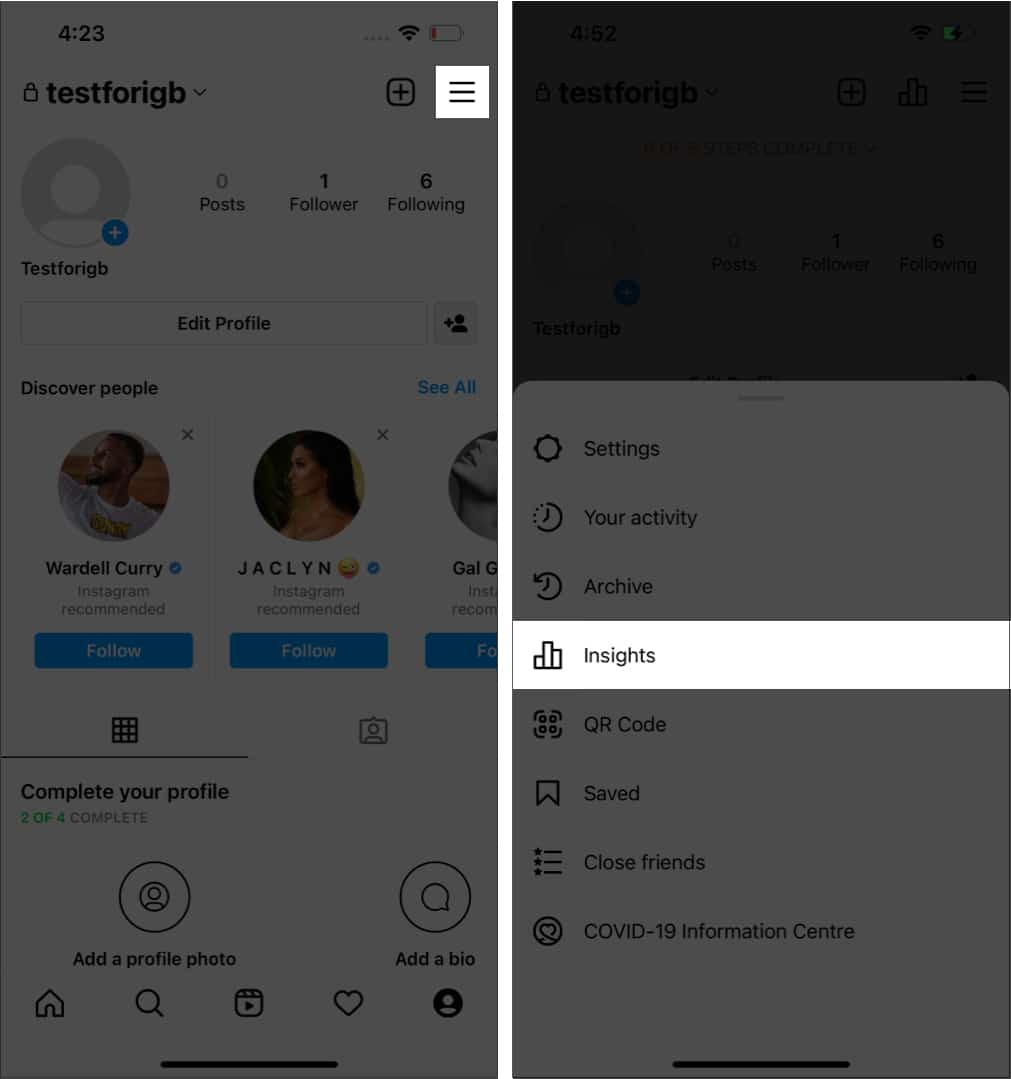 visit insights in instagram
