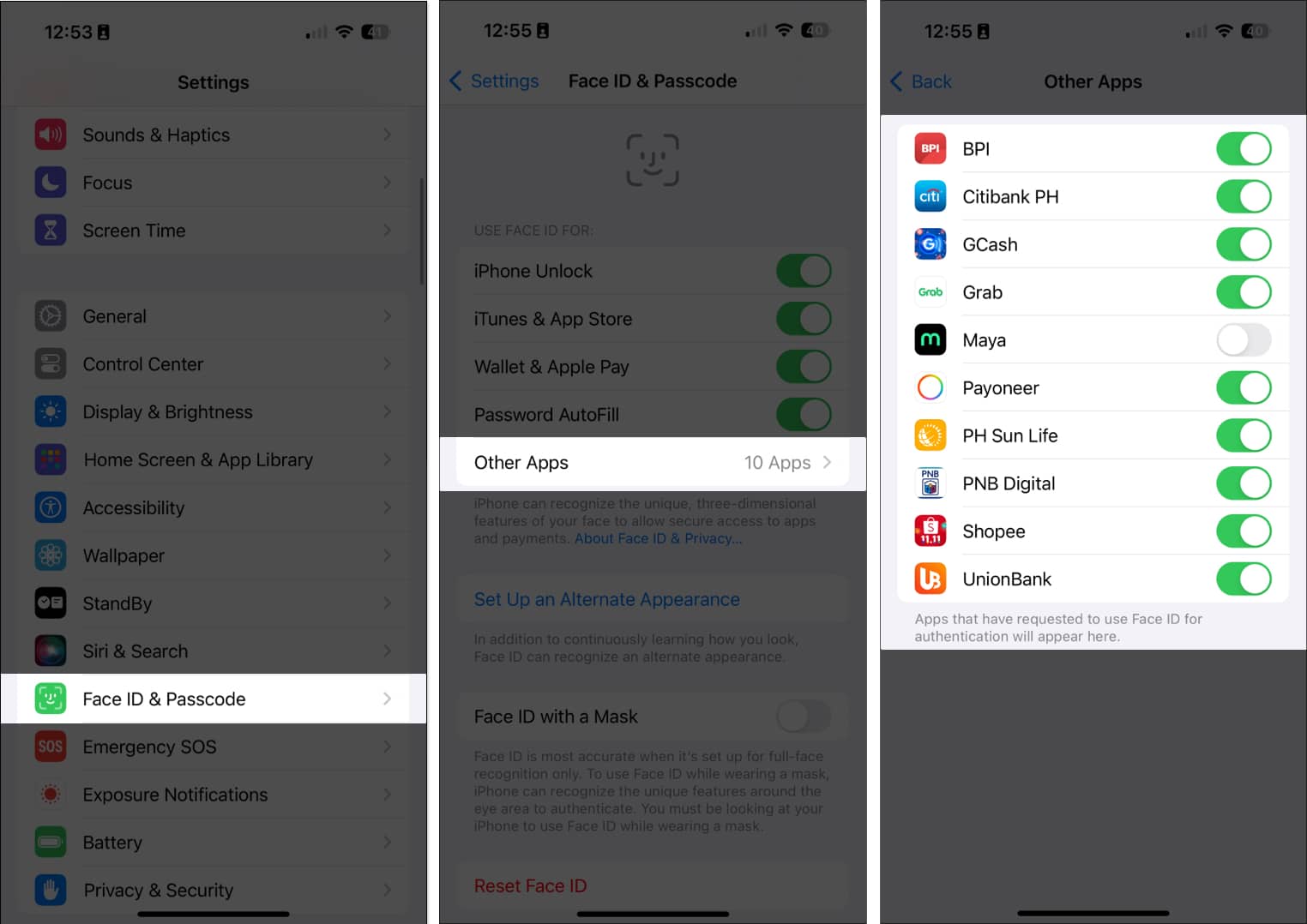 Allow Face ID in third party apps on iPhone