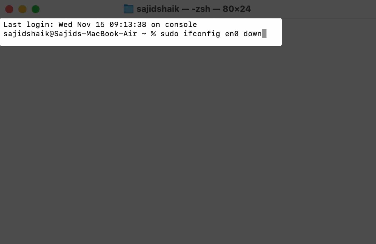 Disable Wi Fi command in Terminal on Mac