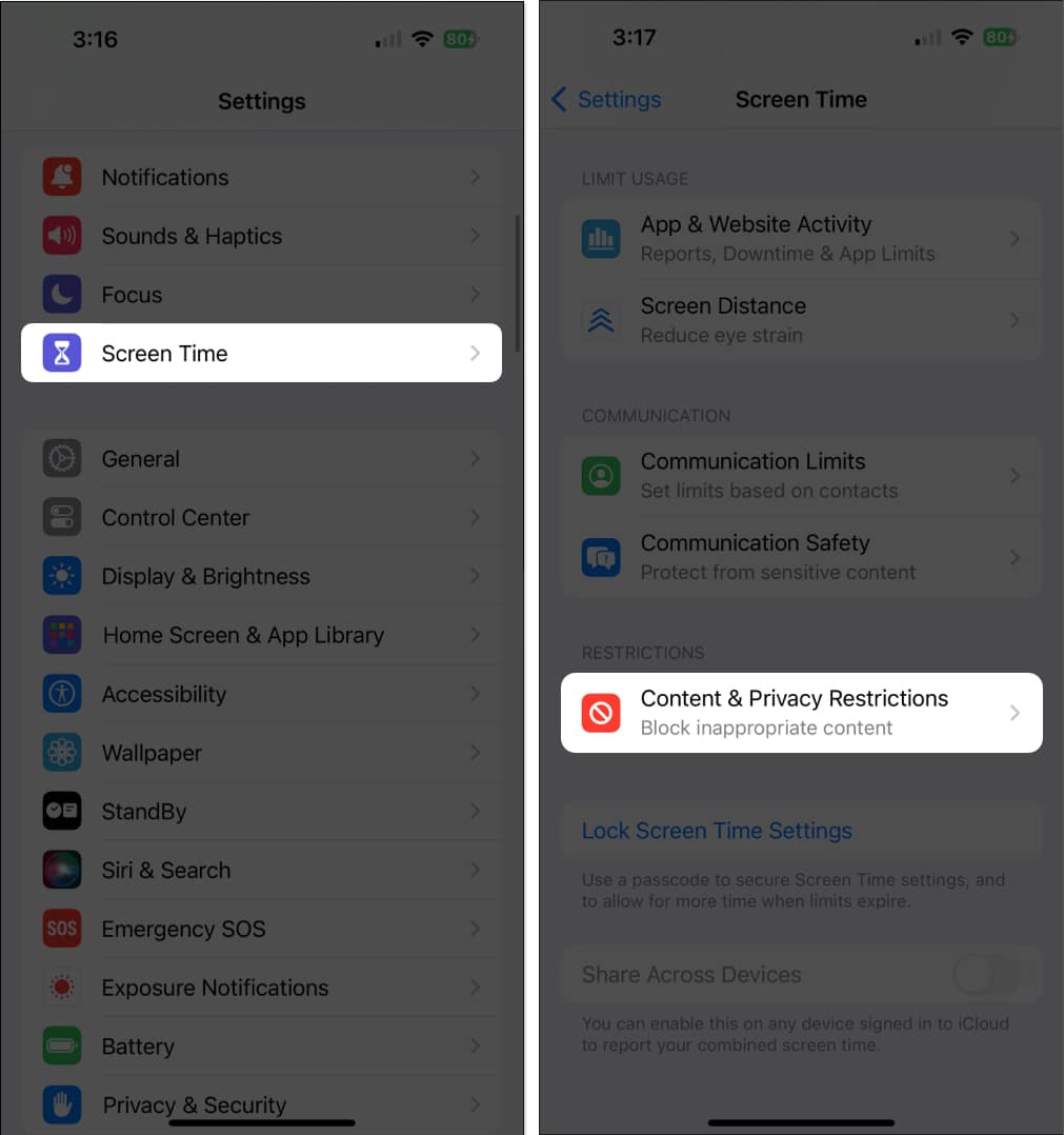 Go to Settings Screen Time and Content and Privacy Restrictions