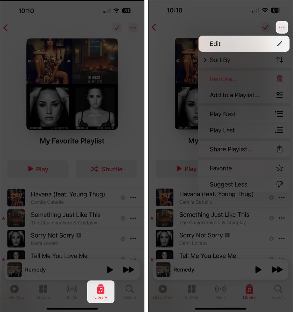 Open Music got to Library then select three dots and tap edit