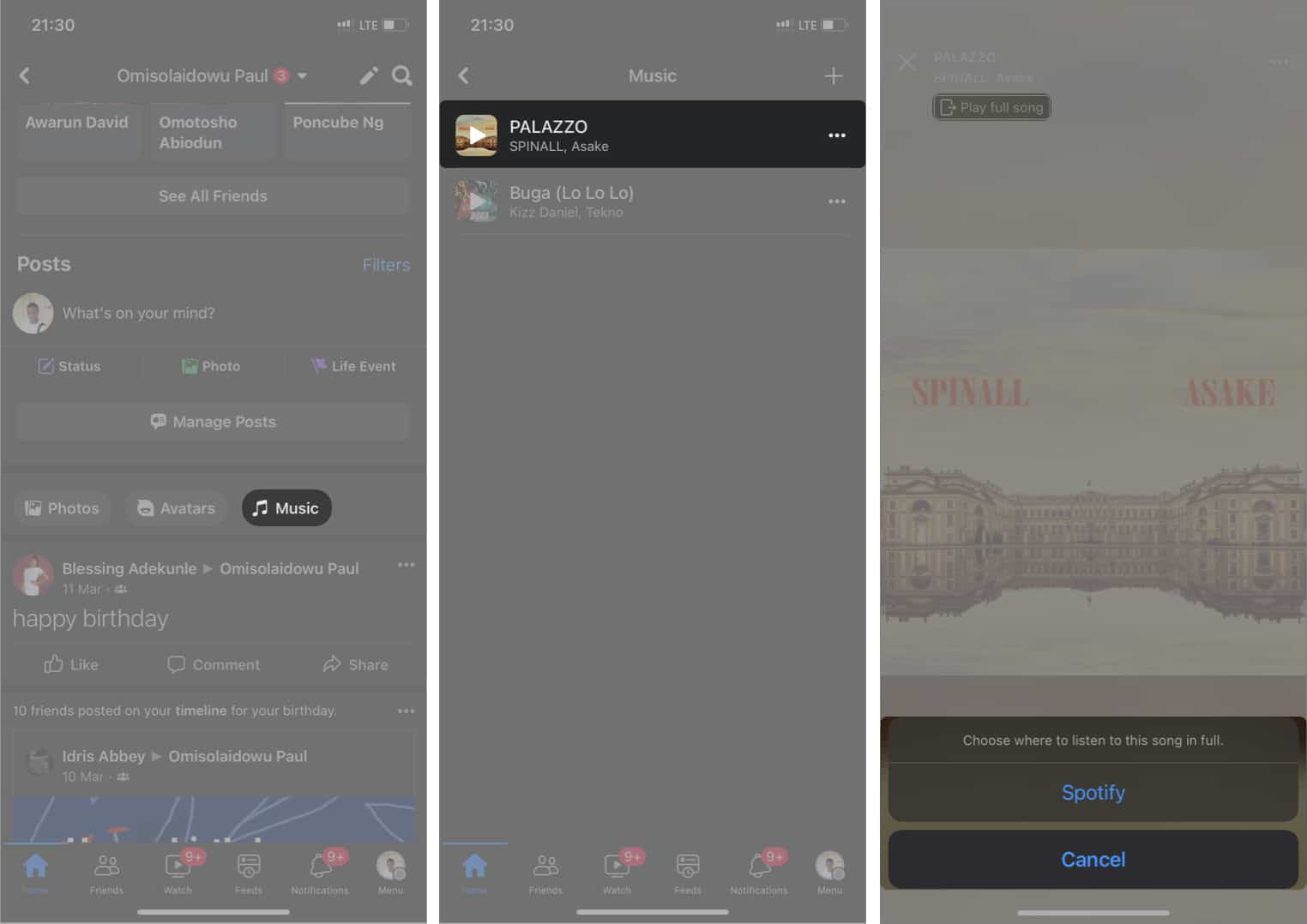 Play songs youve added to your Facebook profile