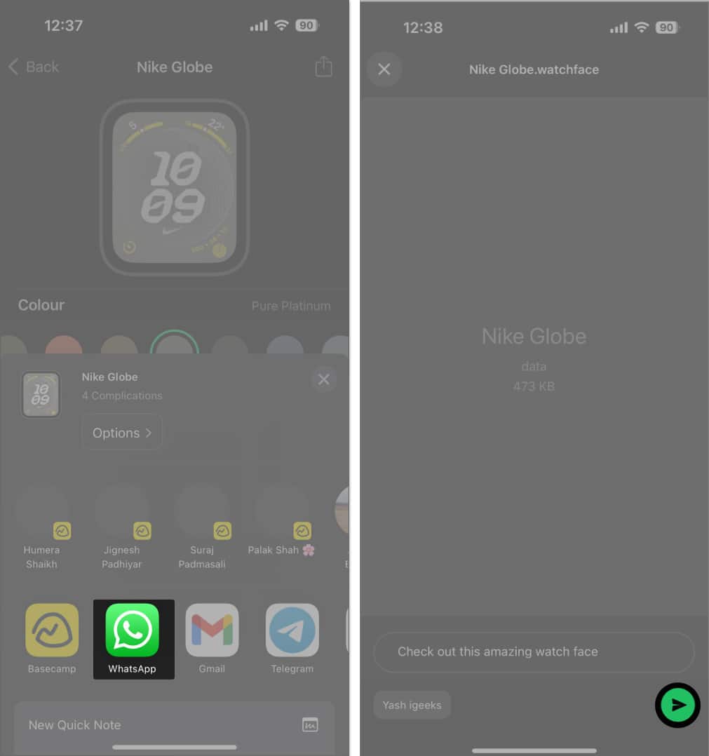 Select an app share watch face