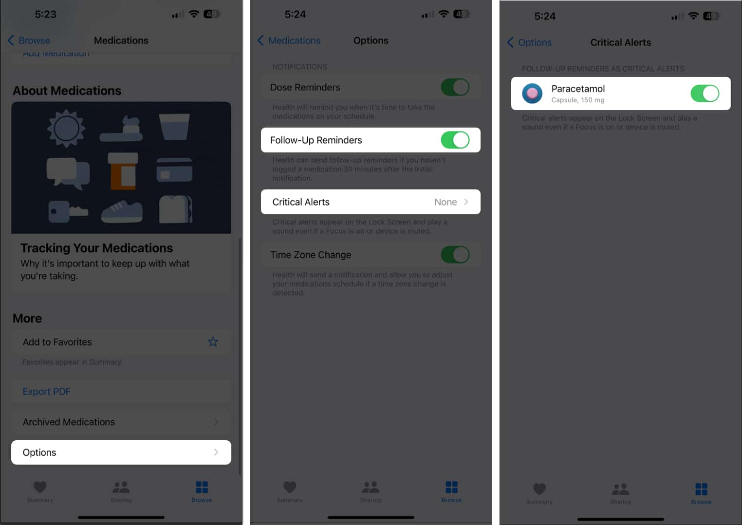 Toggle on Follow Up reminders Critical reminders