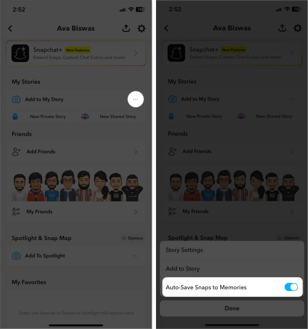 Turn on Auto Save Snaps to Memories