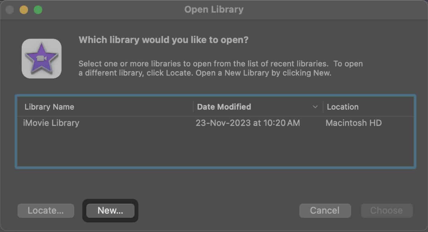create a new imovie library