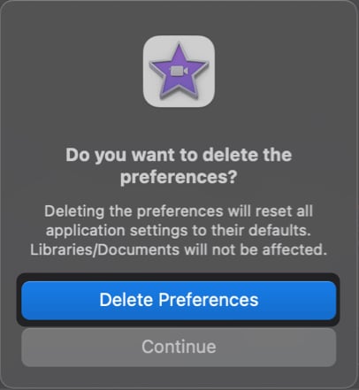 delete imovie prefrences