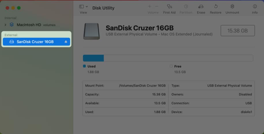 eject external usb drive using disk utility