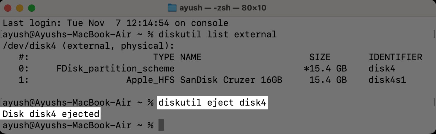 eject external usb drive using terminal