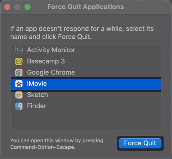 force quit imovie