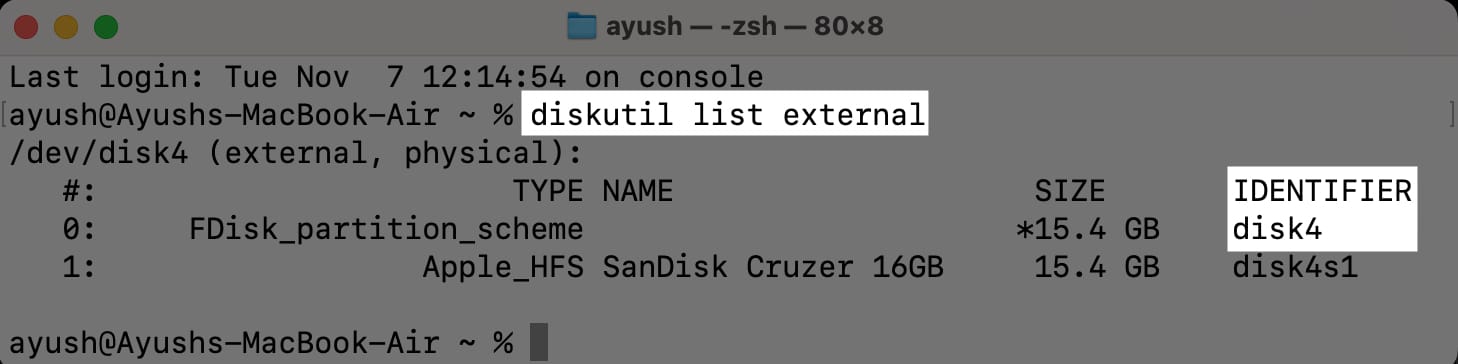 open a list of external drives