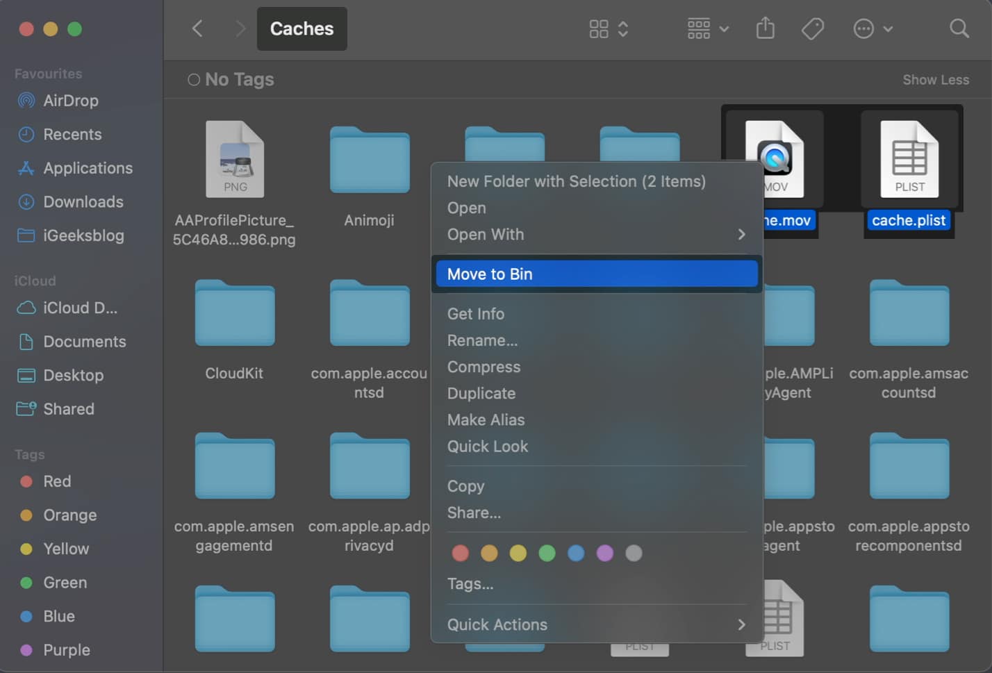 remove cache files
