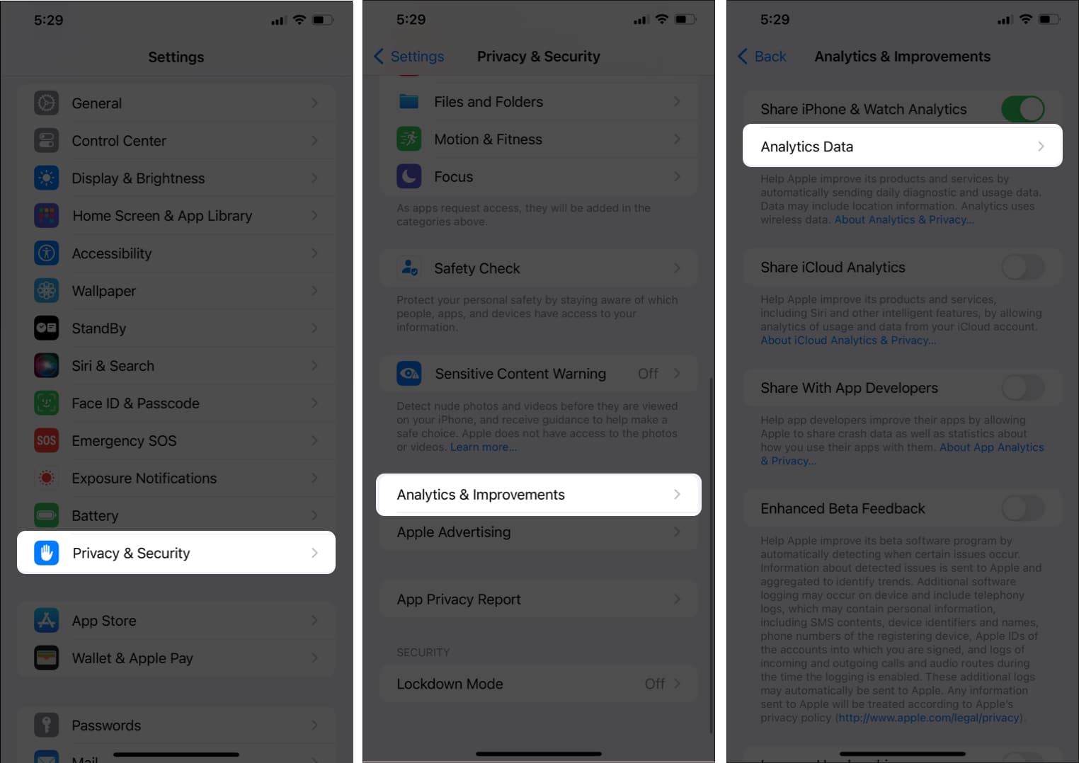 Go to Privacy  Security select Analytics  Improvements and open Analytics Data