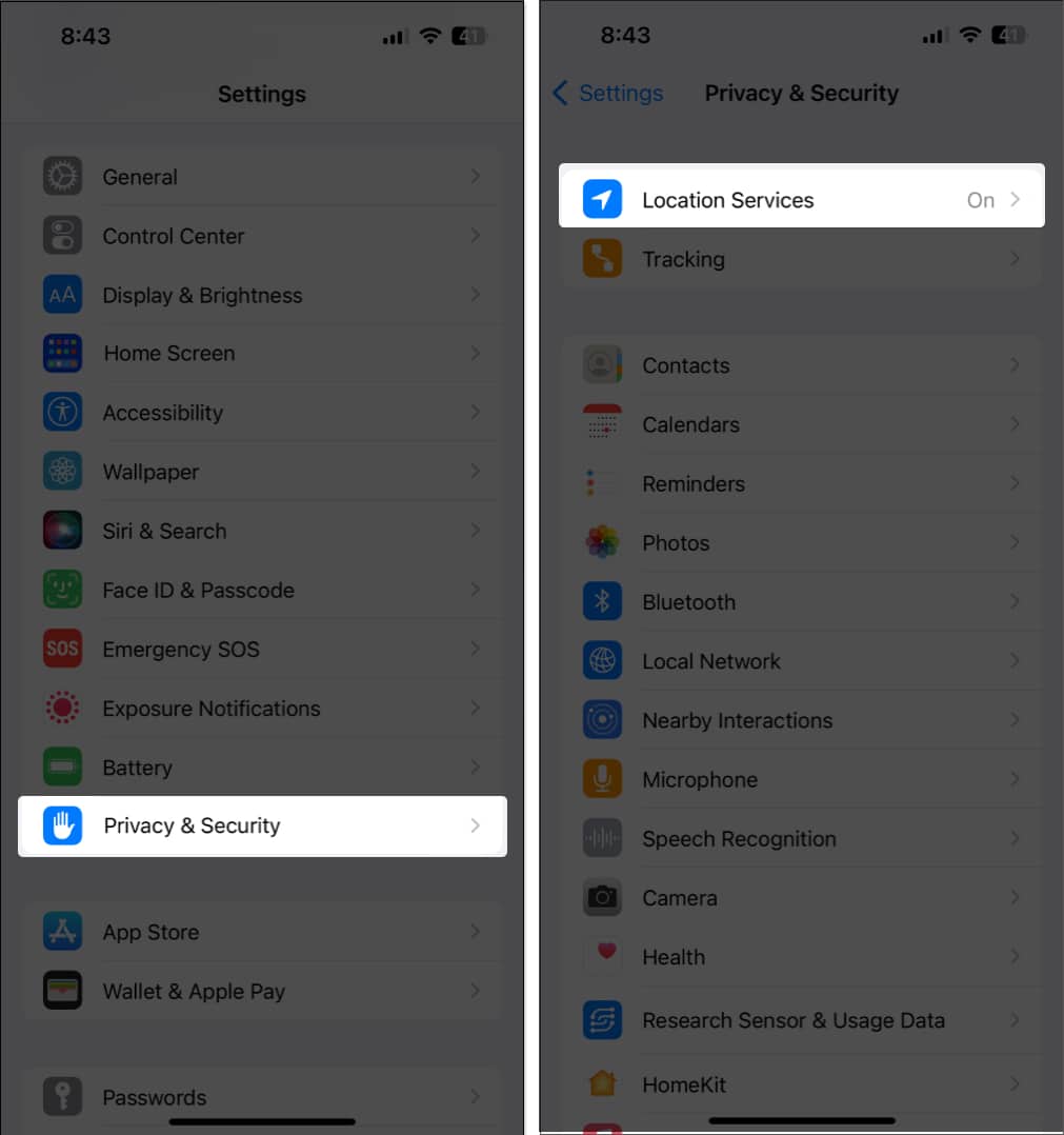 Go to settings then privacy security then tap location services