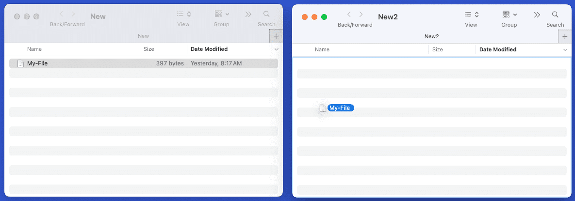 Move files and folders between two open windows