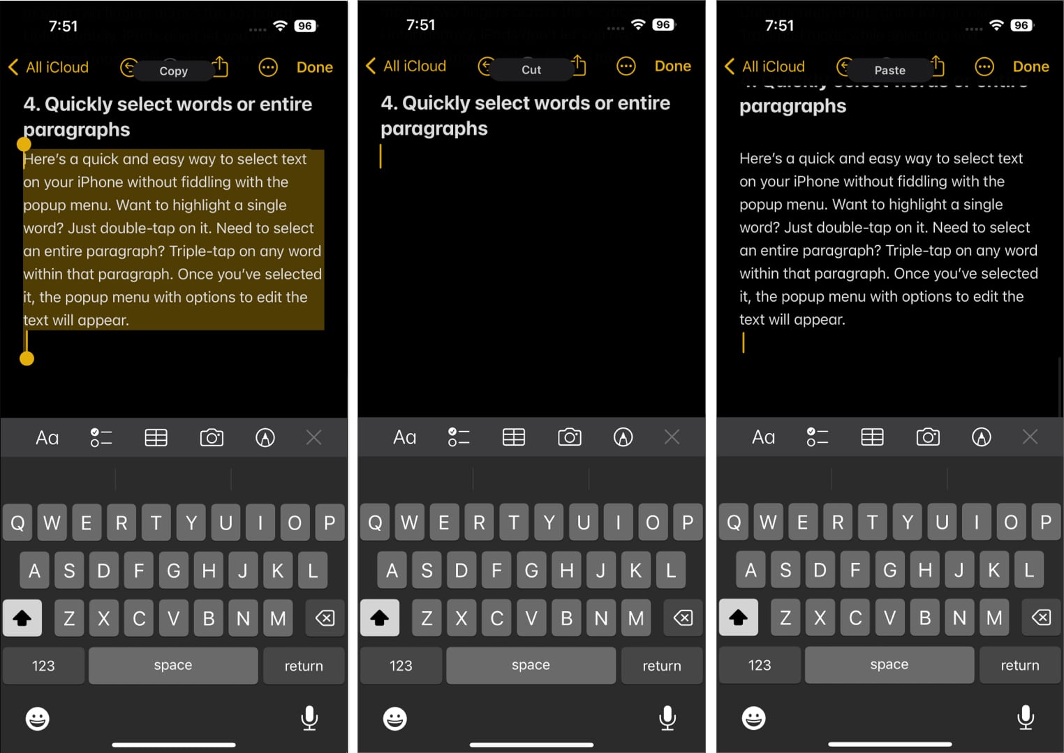 Pinch and release gesture to copy cut and paste