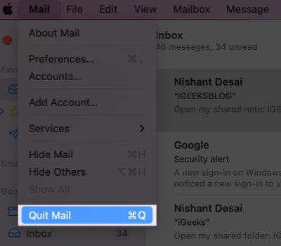 Quit app from menu bar