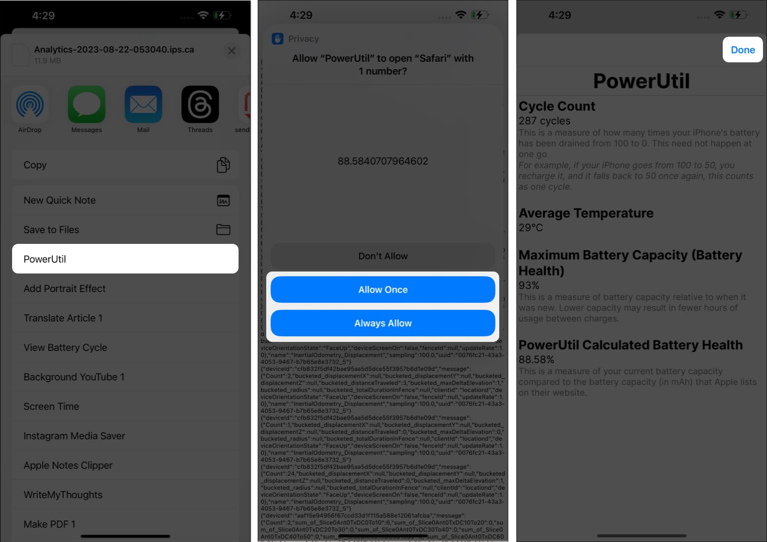 Select PowerUtil and let the shortcut use Safari Allow OnceAlways